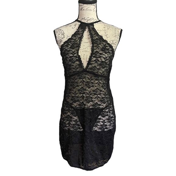 Black Lace Keyhole Stretch Nighty Pajama 2XL NWOT - Picture 1 of 3